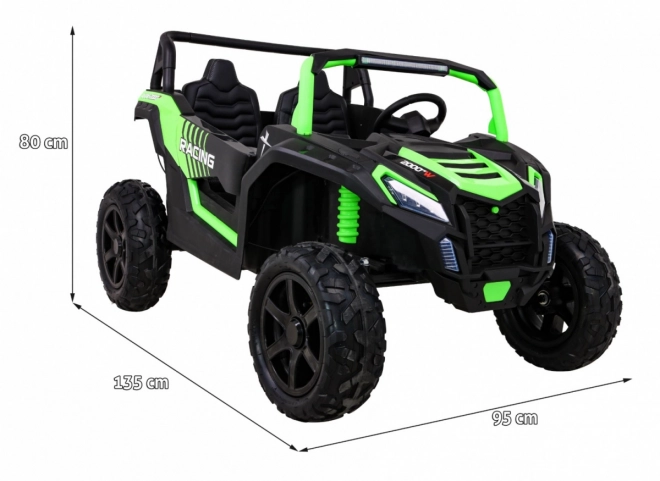 Silná závodní čtyřkolka buggy pro 2 děti Zelená + Střídavý motor + Nafukovací kola + LED audio