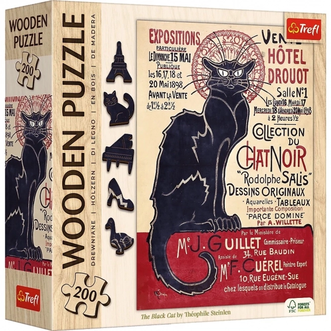 Dřevěné puzzle Art: Steinlen - Černá kočka, 200 dílků