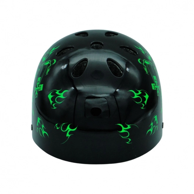 Helma na kolo a skate lebka černo-zelená M (55–58 cm)