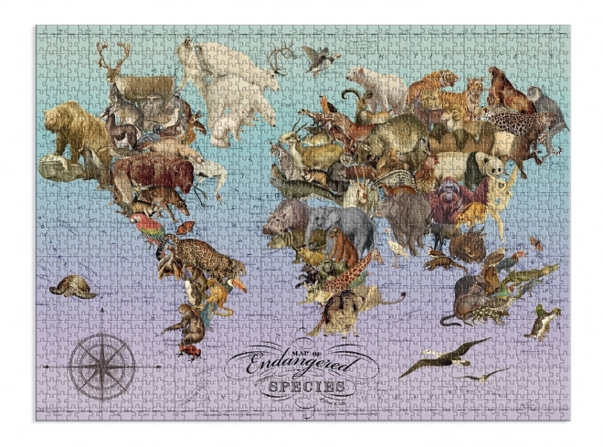 Galison Puzzle Mapa ohrožených druhů 1500 dílků