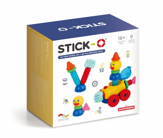 Stick-o magnetické kostky Moje první sada s kolečky 9 kusů