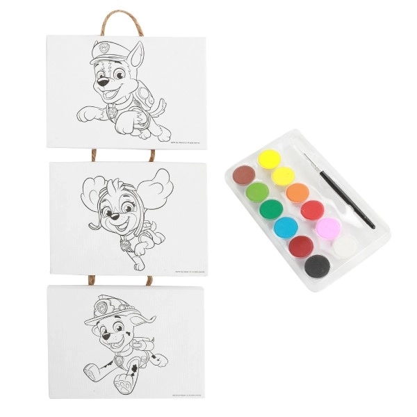 Mini plátno na  provázku 3ks 18x13cm Paw Patrol/Tlapková patrola se štětcem a barvami ve fólii