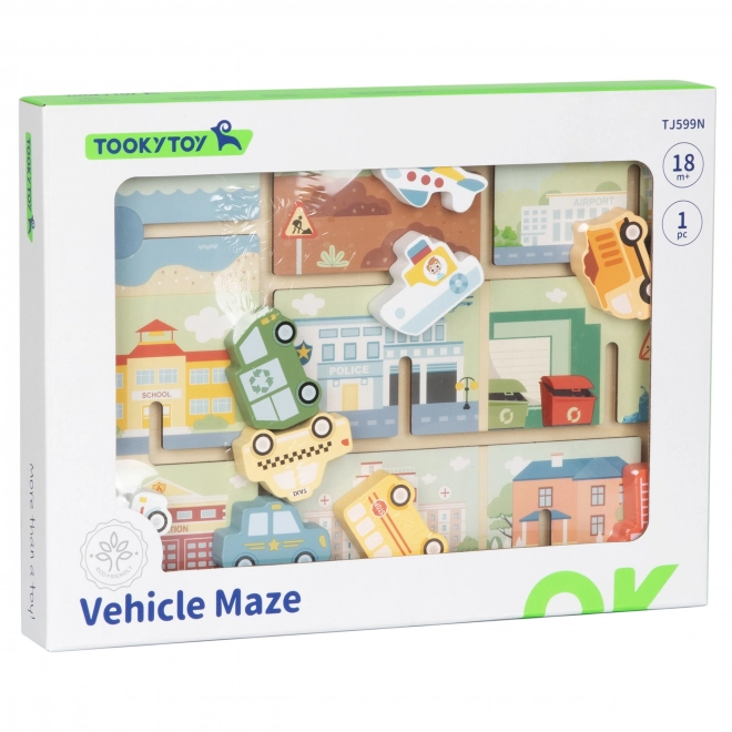 Dřevěné bludiště s vozidly od Tooky Toy