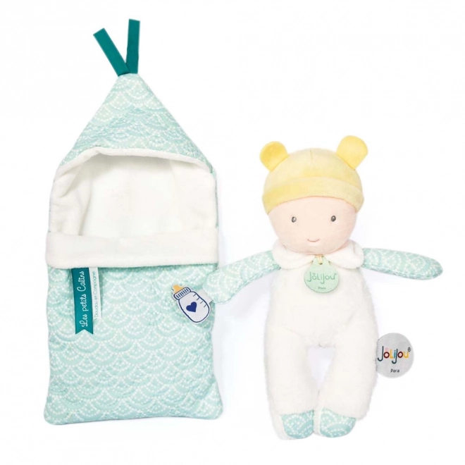 Doudou Jolijou Miminko v navlékací peřince 20 cm – tyrkysové