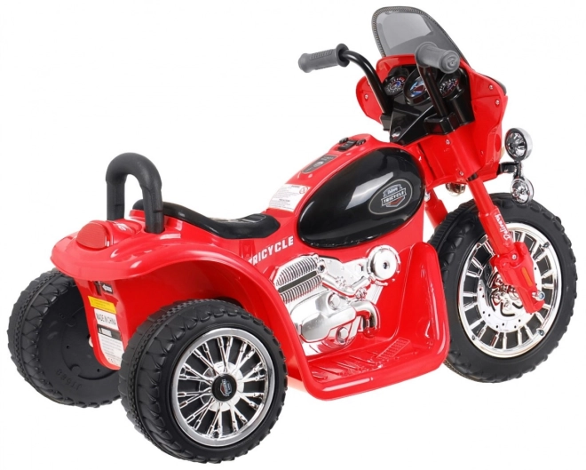 Dětská motorka baterie Chopper + 3 kola + zvuky + LED světla – Červená