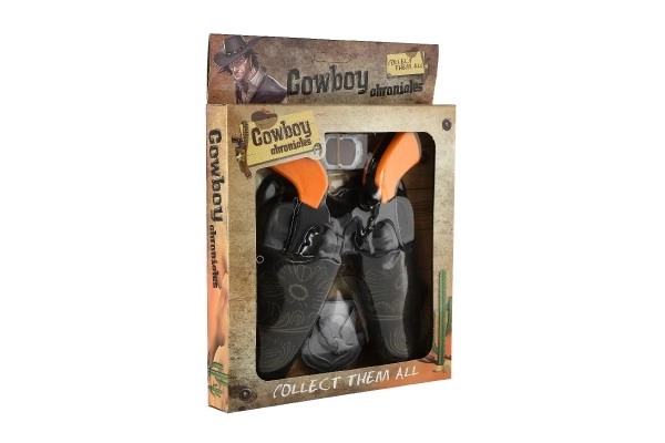 Pistole/kolt s pouzdrem 2ks kovbojská sada plast 16cm 2ks s doplňky v krabici