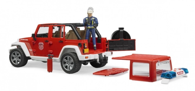 Červený požární Jeep Wrangler s figurkou a příslušenstvím