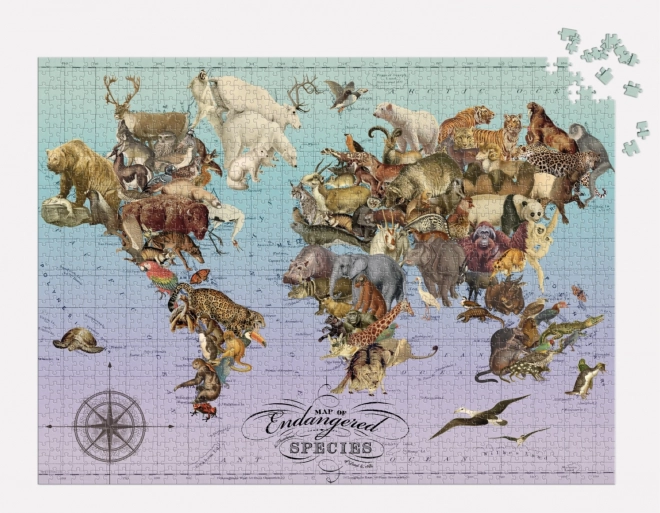 Galison Puzzle Mapa ohrožených druhů 1500 dílků