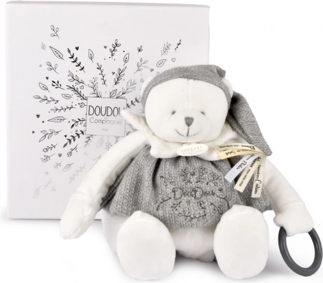 Doudou plyšový lední medvídek s kroužkem 30 cm šedý