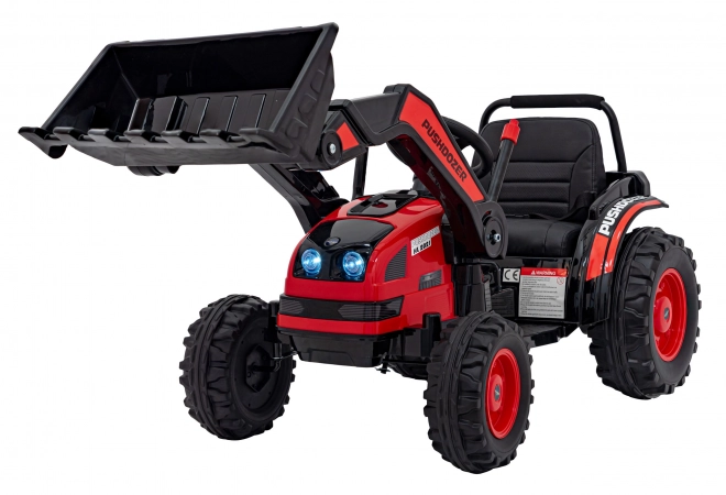 Dětský červený traktor a bagr na baterie s pohyblivou lžící