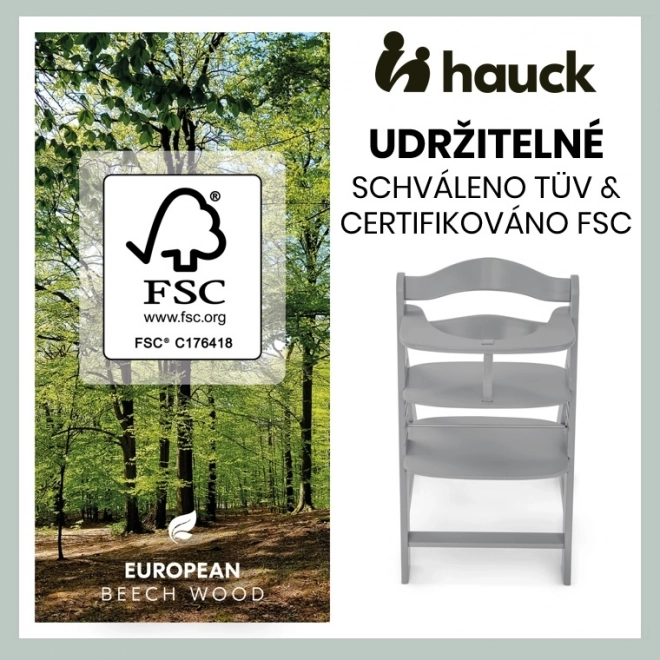 Hauck Alpha+ set 2v1 dřevěná židle, grey + polstrování Sweety