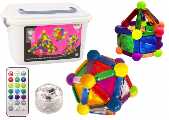 Magnetické cihly s osvětlením v krabici 154 prvků