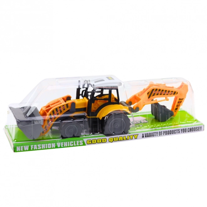 Velký pohyblivý žlutý traktor s bagrem