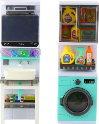 Umyvadlo se zrcadlem a úložnými poličkami