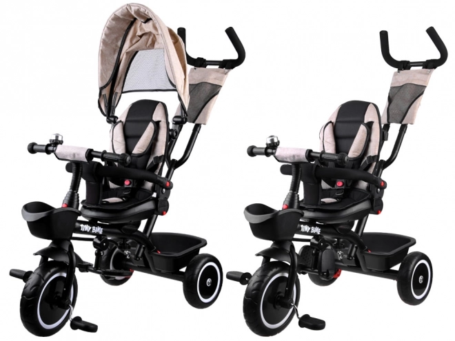 Dětská tříkolka Tiny Bike 3v1 s otočnou sedačkou a stříškou – Béžová