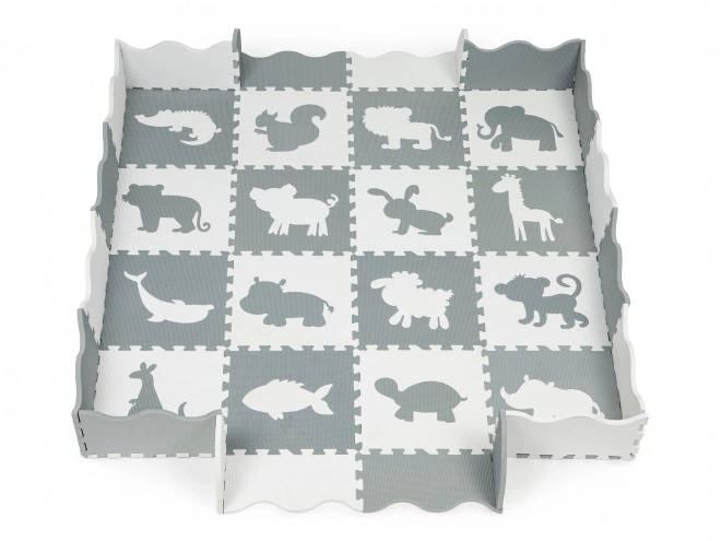 ECOTOYS Pěnové puzzle Zvířata šedá-bílá SX s okraji