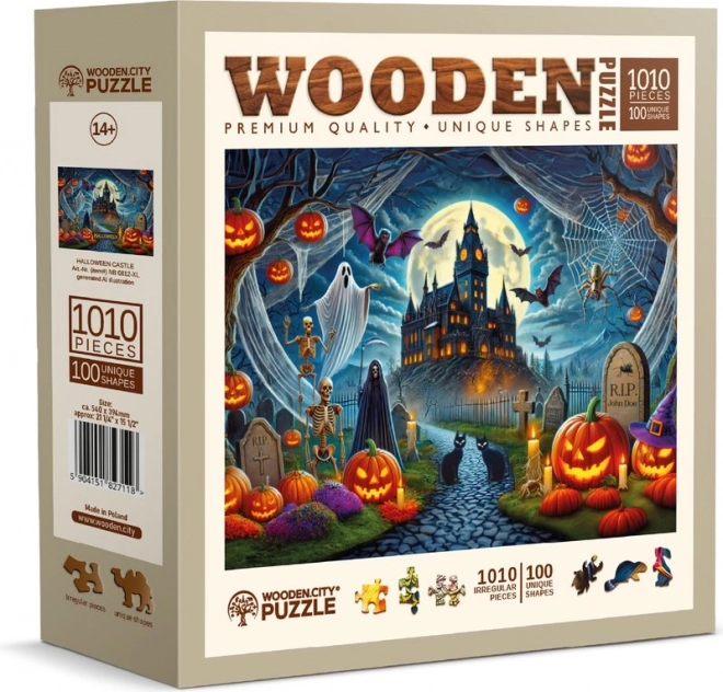 Dřevěné puzzle Halloweenský hrad