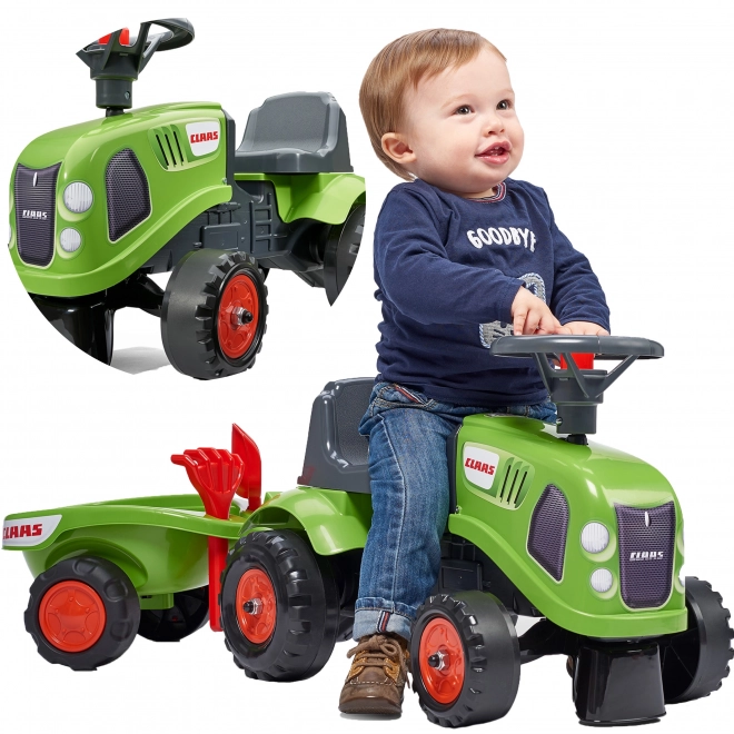 Odstrkovadlo traktor Claas zelené s volantem a valníkem