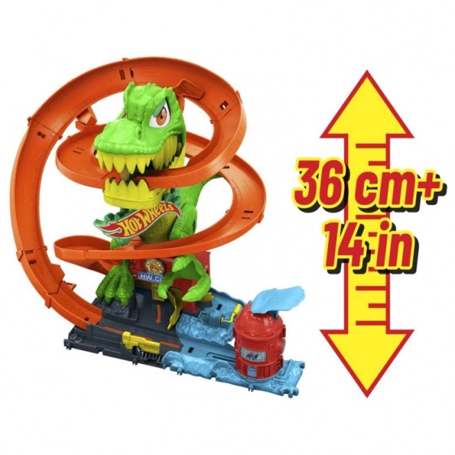 T-rex útočí na hasičskou stanici z Hot Wheels city