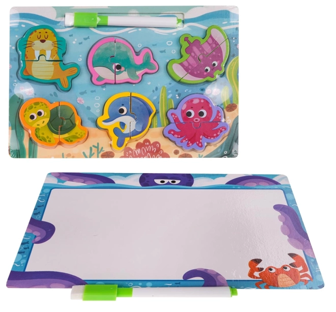 Dřevěná deska + puzzle – Mořský svět