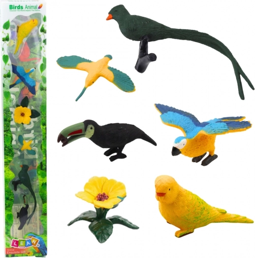 Sada mini figurek exotických ptáků Hibiscus žlutý 4-11 cm 6 ks