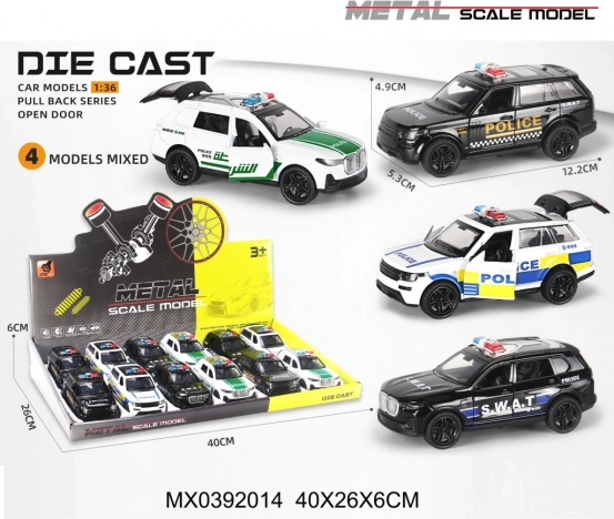 Policejní kovový model auta 1:36 s natahovacím pohonem a světly