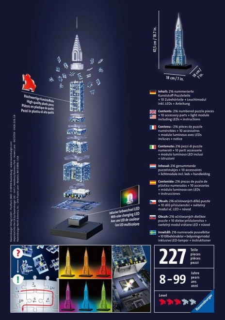 RAVENSBURGER Svítící 3D puzzle Noční edice Chrysler Building 216 dílků
