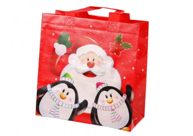 Dárková taška Santa a tučňáci červená 22cm x 22cm x 11cm