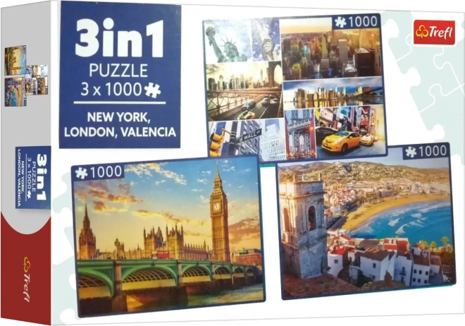 Puzzle New York, Londýn a Valencie 3x1000 dílků