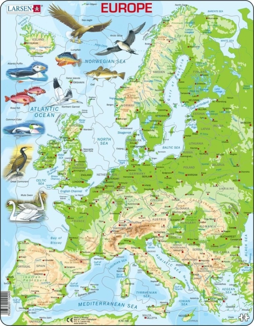 Puzzle mapa Evropy geografická 87 dílků