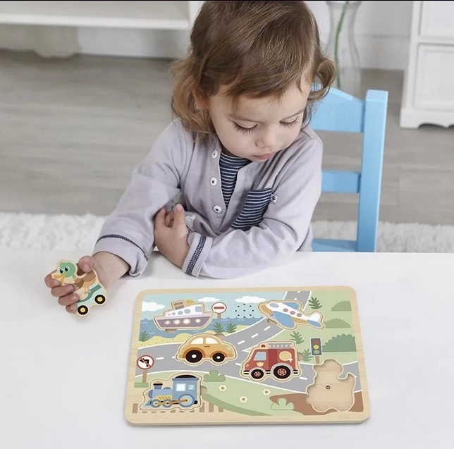 Tooky Toy dřevěné interaktivní puzzle vozidla