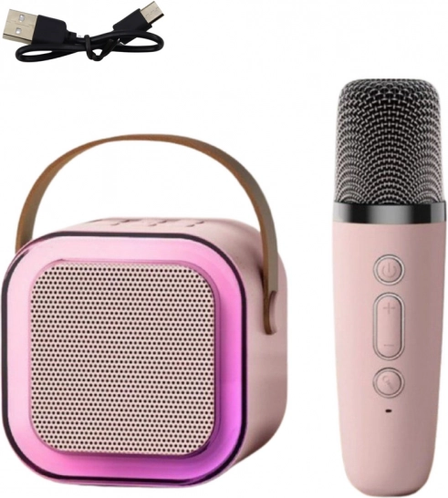 Karaoke reproduktor s mikrofonem K12 RGB Bluetooth růžový