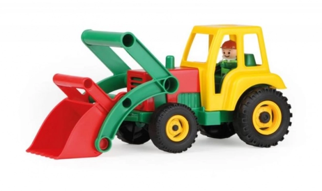 Barevný plastový traktor s přední lžící