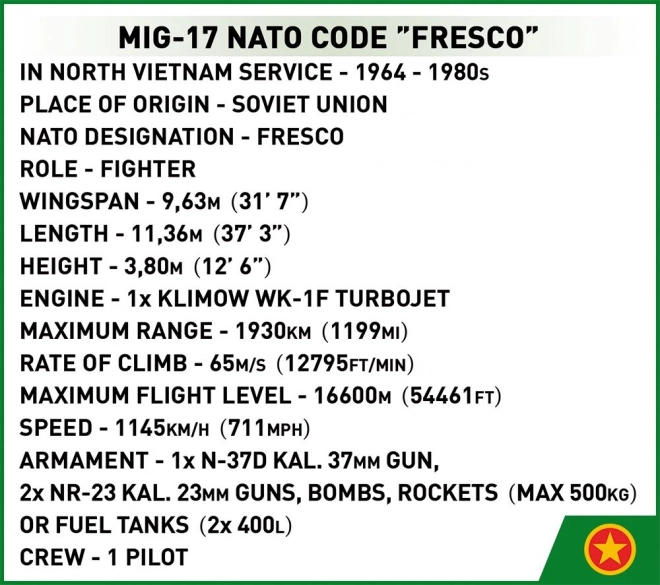 COBI 2424 Vietnam War MIG-17 FRESCO, 1:32, 577 k, 1 f