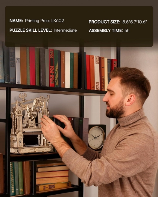 RoboTime 3D dřevěné mechanické puzzle Tiskařský lis