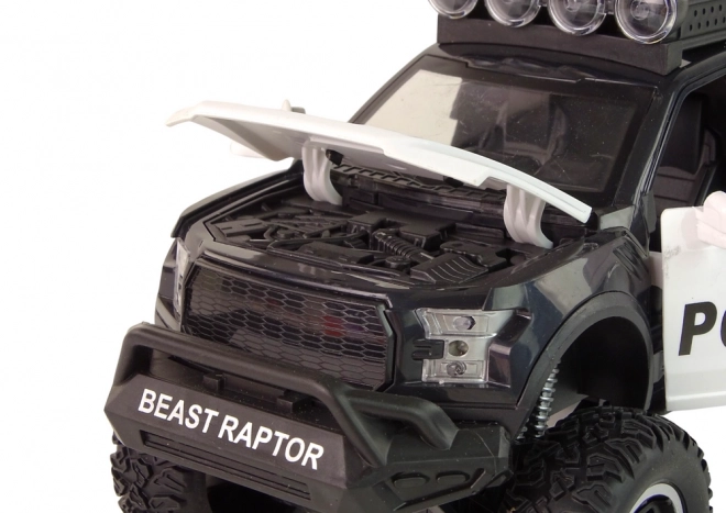 Terénní vozidlo Raptor Police Black Otevíratelné dveře Zvuková světla