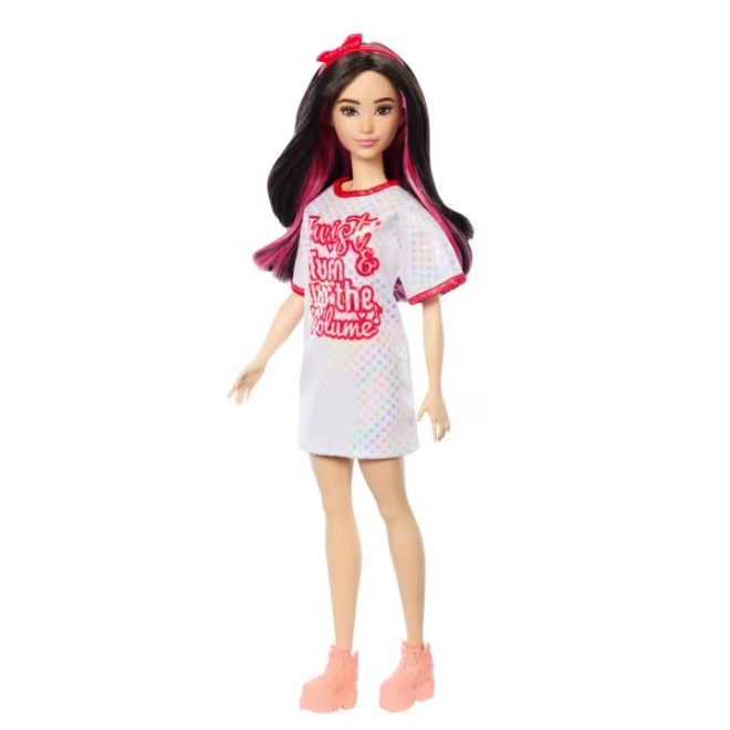 Barbie modelka-bílé lesklé šaty HRH12