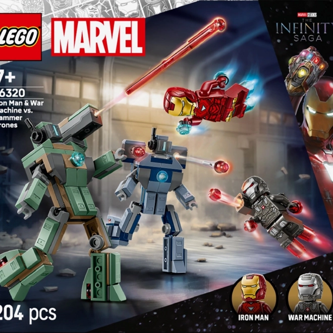 Kostky Super Heroes Iron Man a War Machine proti Hammerovým dronům
