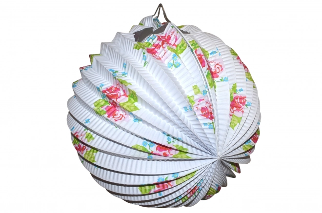 Lampion koule bílá s květinovým vzorem 25 cm