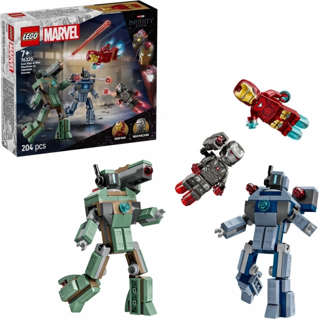 Kostky Super Heroes Iron Man a War Machine proti Hammerovým dronům