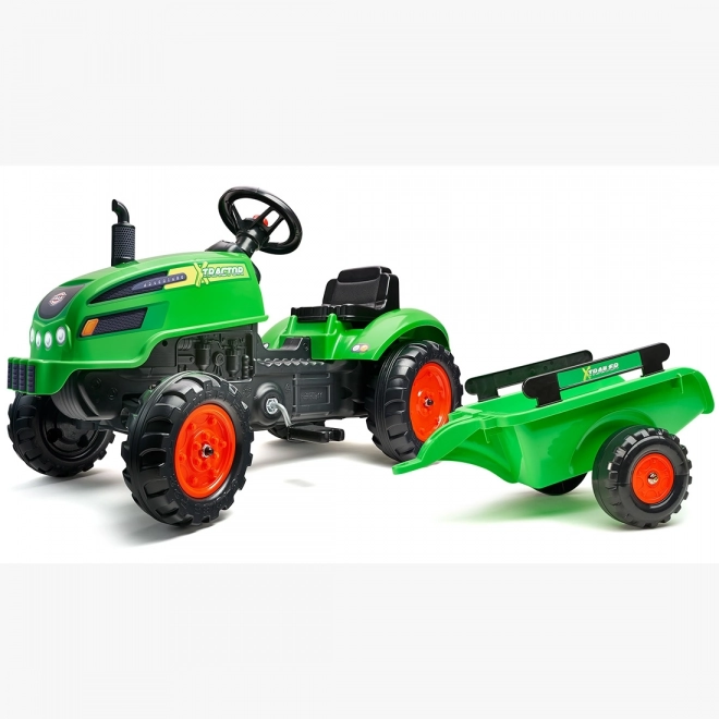 Šlapací traktor s vlečnou a otevírací kapotou zelený