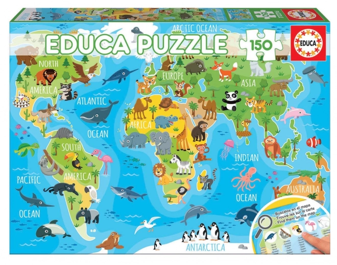 EDUCA Puzzle Mapa se zvířaty světa 150 dílků