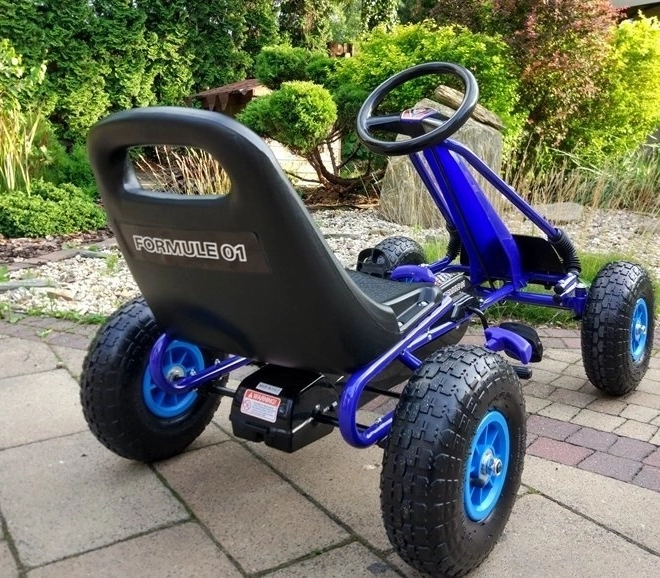 Pedálová vzduchová motokára + Nafukovací pneumatiky + Nastavitelné sedadlo – Modrá
