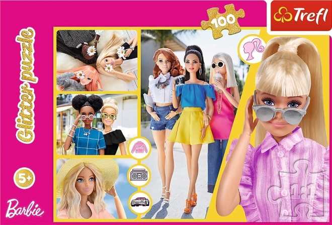 Puzzle Glitter Třpytivá Barbie 48x34cm 100 dílků v krabici 33x23x4cm