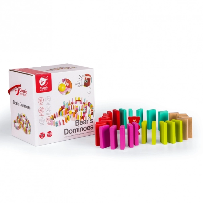 Dřevěné domino pro děti Medvídci 105 dílů
