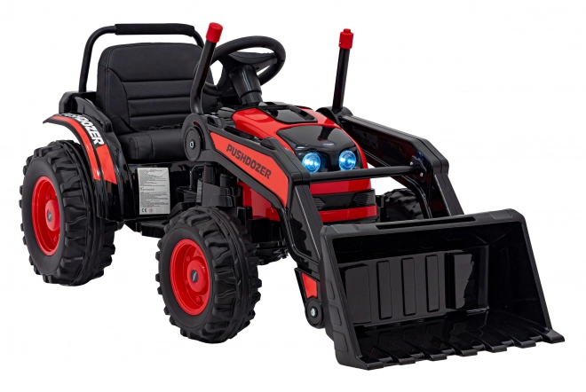 Dětský červený traktor a bagr na baterie s pohyblivou lžící