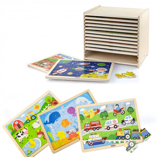 Viga dřevěné puzzle set na stojanu