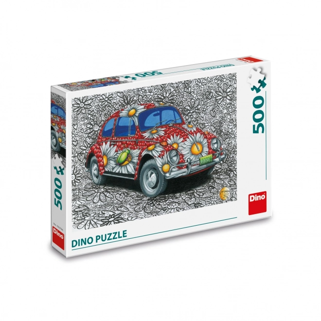 Malované puzzle auto s květinovým motivem 500 dílků