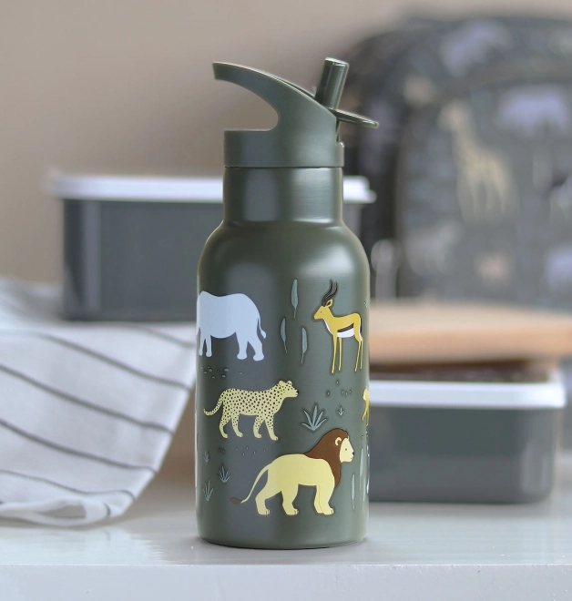 A Little Lovely Company Nerezová lahev na pití 500 ml – Zvířata ze savany