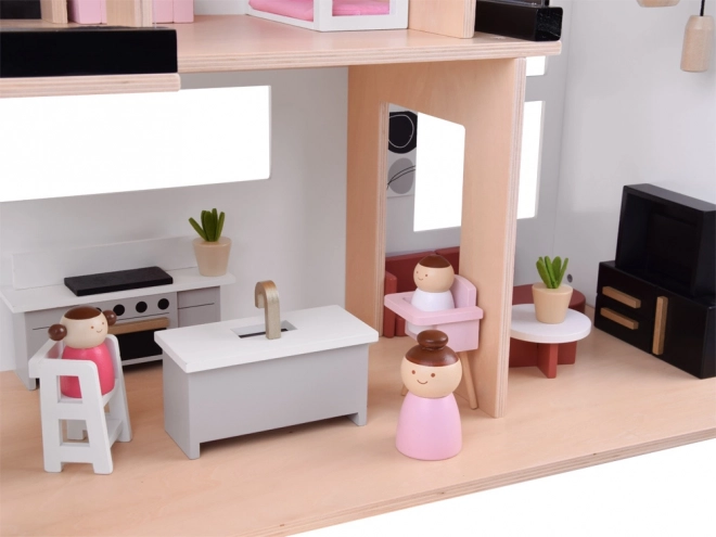 Moderní dřevěný domeček pro panenky ve stylu Loft